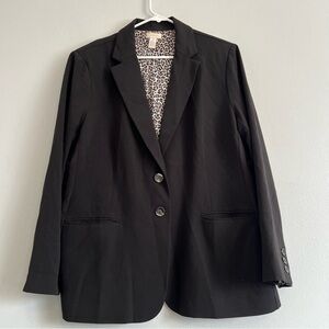 Chico's Womens Two Button Black Blazer Sz L Leopard Print Lined Office Career
